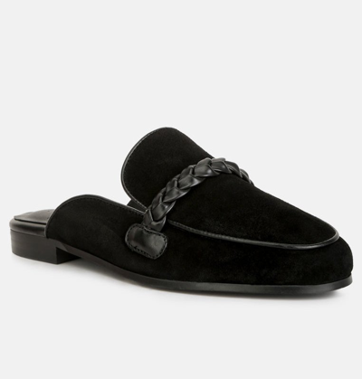 Shop Rag & Co Lavinia Suede Leather Braided Detail Mules In Black
