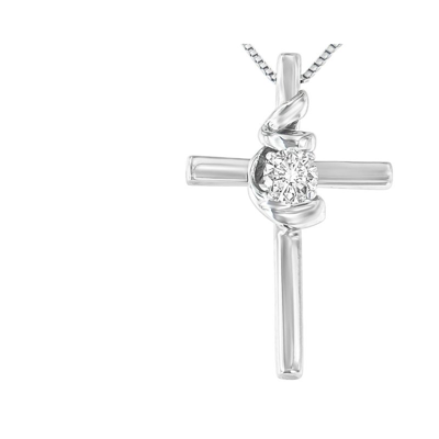 Shop Haus Of Brilliance .925 Sterling Silver Prong Set Round-cut Solitaire Diamond Accent Cross 18" Pendant Necklace In White