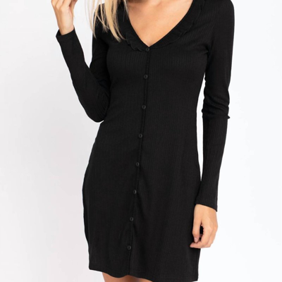 Shop Le Lis Ribbed Long Sleeve Mini Dress In Black