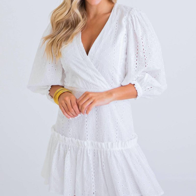 Shop Karlie Eyelet Wrap Puff Sleeve Dress In White