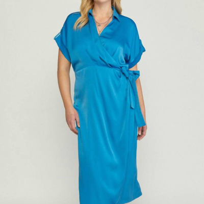 Shop Entro Satin Wrap Dress In Blue