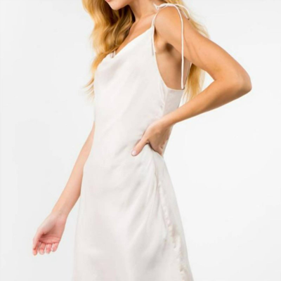 Shop Fanco Satin Cowl Neck Shoulder Tie Mini Dress In White