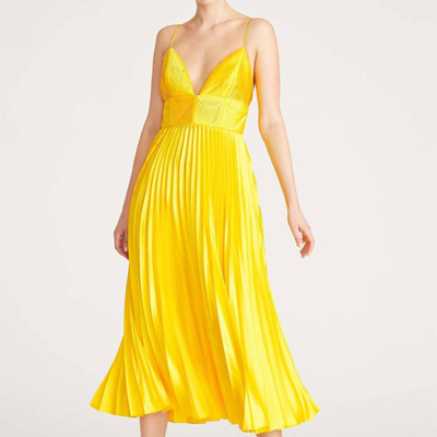 Shop Amur Viv Pleated Dress In Yellow