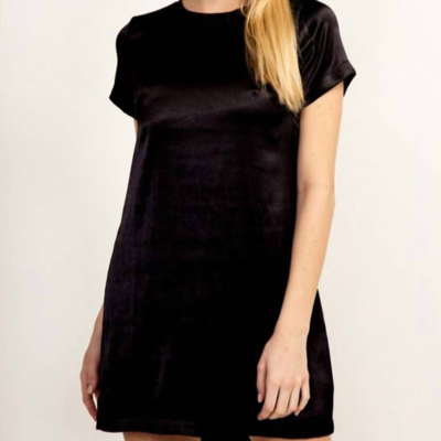 Shop Olivaceous Satin Shift T-shirt Dress In Black