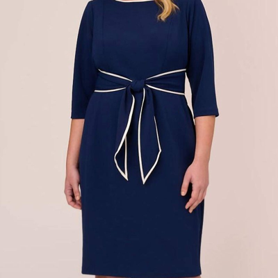 Shop Adrianna Papell Sateen Knit Crepe Tie Dress In Blue