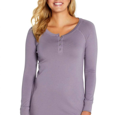 Shop B Up Olivia Long Sleeve Henley Lounge Dress In Purple