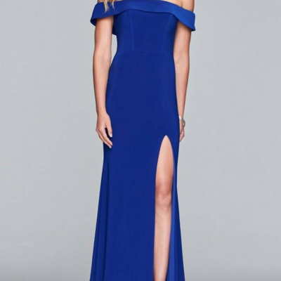 Shop Faviana Off The Shoulder Gown In Blue