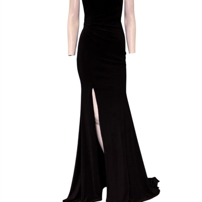 Shop Faviana Jersey Evening Gown In Black