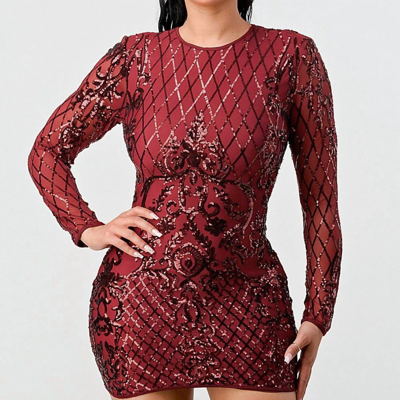 Shop Privy Geo Sequin Mini Dress In Red