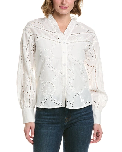 Gracia Satin Collar V-neck Side Swept Top In White