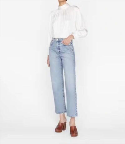 Frame Foldover Mock Neck Jacquard Silk Blouse In White