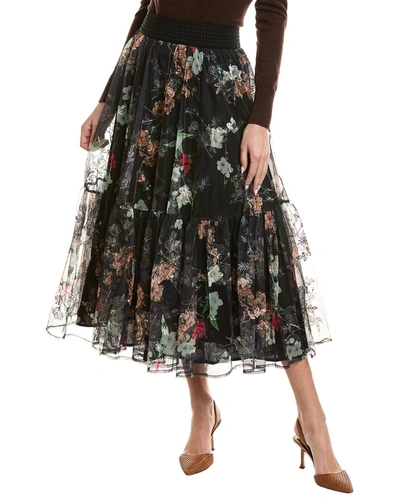 Shop Gracia Mesh Floral Midi Skirt In Black