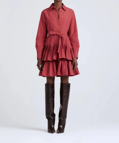 Shop Derek Lam 10 Crosby Sterling Long Sleeve Pleated Mini Dress In Rhubarb In Pink