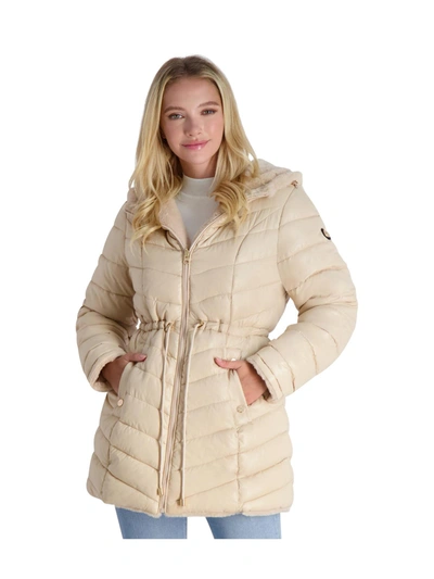 Shop Jessica Simpson Womens Faux Fur Reversible Puffer Jacket In Beige