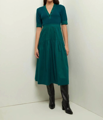 Shop Derek Lam 10 Crosby Claire Mixed Media Puff Sleeve Dress In Evergreen In Green
