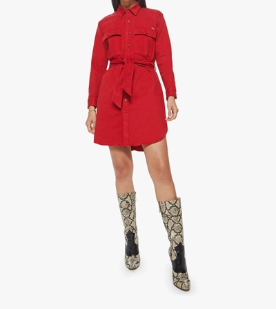 Shop Mother The Cadet Mini Shirt Dress In Haute Red In Multi