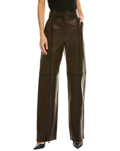 Shop Ferragamo Womens  Two-tone Leather Pant, 38 In Brown