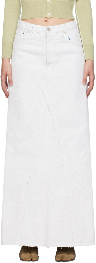 Maison Margiela Coated Denim Long Skirt In 967 White Paint