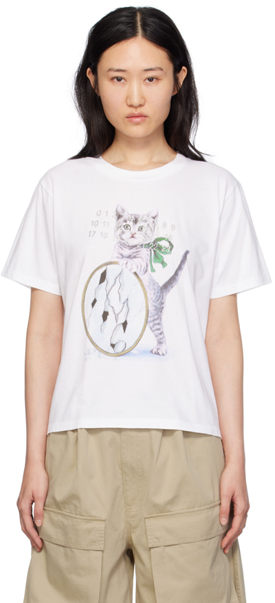 Shop Mm6 Maison Margiela White Cat & Glitter T-shirt In 100 White