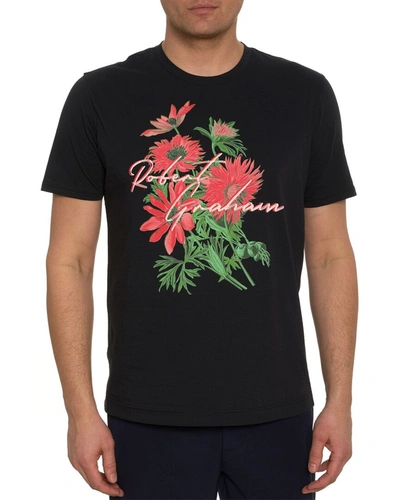 Shop Robert Graham Floral Script Knit Graphic T-shirt In Black