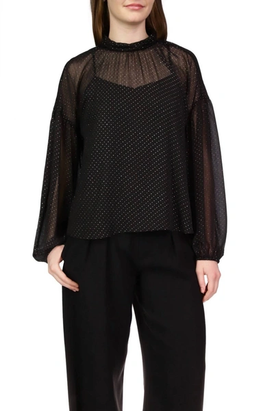Sanctuary Sheer Volume Metallic Blouse In Black In Black