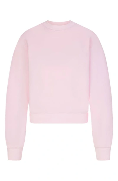 Shop Skims Cotton Blend Fleece Classic Crew Sweatshirt In Cherry Blossom