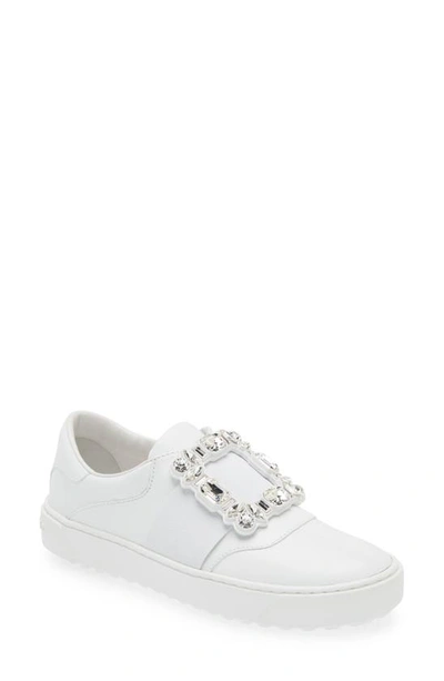Shop Roger Vivier Very Vivier Crystal Buckle Slip-on Sneaker In White