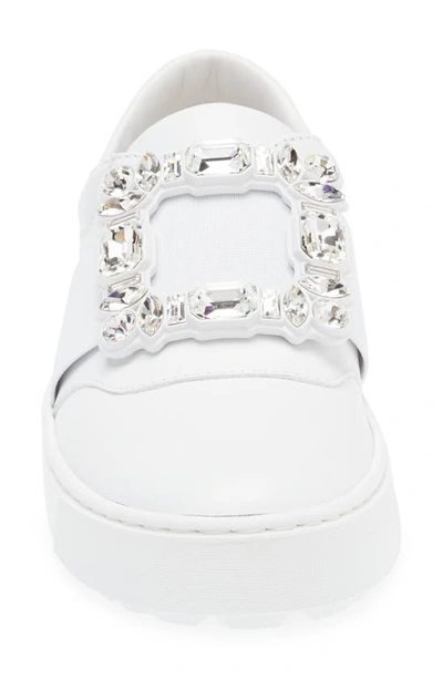 Shop Roger Vivier Very Vivier Crystal Buckle Slip-on Sneaker In White