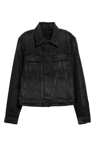 Shop Amiri Ma Distressed Denim Trucker Jacket In Faded Black