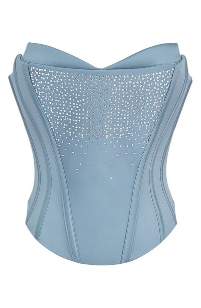 House Of Cb Nastassia Embellished Satin Corset In Cool Blue