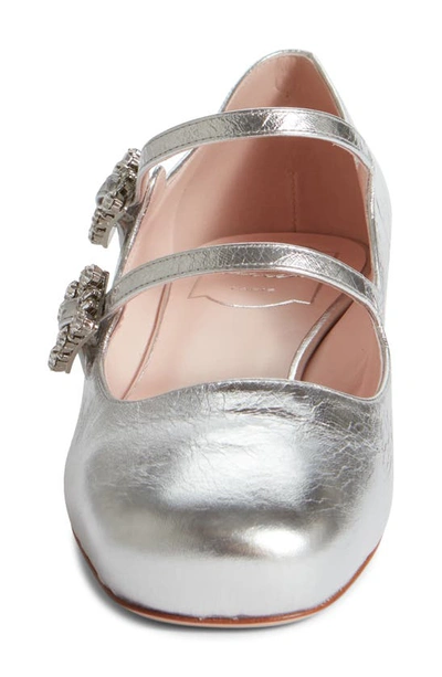 Shop Roger Vivier Mini Très Vivier Crystal Buckle Babies Mary Jane Ballerina Flat In Silver