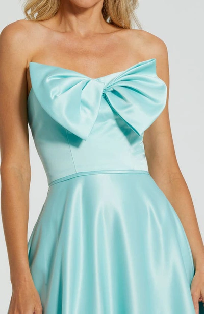 Shop Mac Duggal Bow Detail Strapless A-line Gown In Aqua