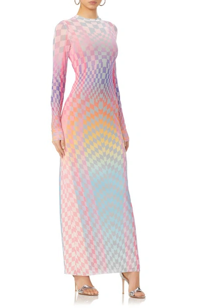 Shop Afrm Didi Long Sleeve Mesh Maxi Dress In Grid Ombre