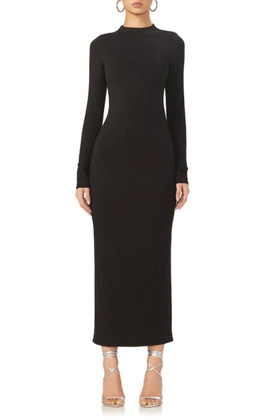 Shop Afrm Juniper Funnel Neck Long Sleeve Jersey Maxi Dress In Noir