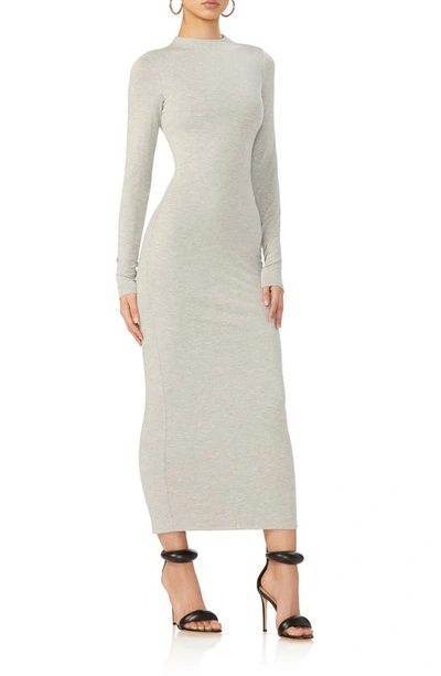 Shop Afrm Juniper Funnel Neck Long Sleeve Jersey Maxi Dress In Heather Grey