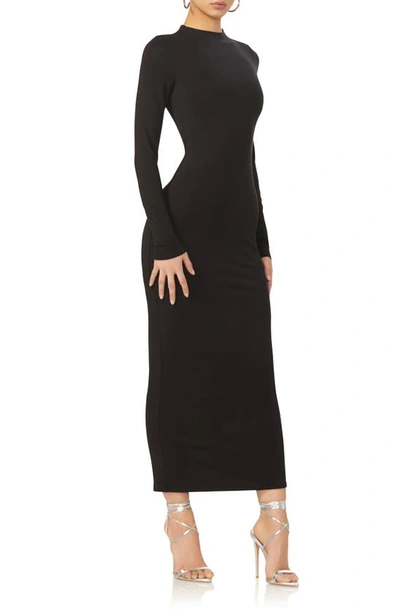 Shop Afrm Juniper Funnel Neck Long Sleeve Jersey Maxi Dress In Noir
