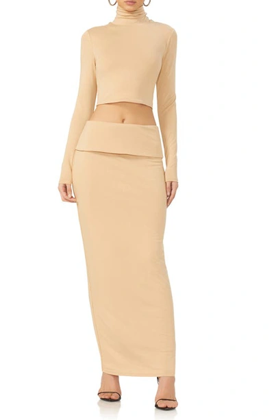 Shop Afrm Esin Foldover Jersey Maxi Skirt In Praline