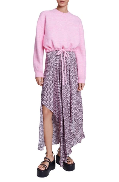 Shop Maje Mylace Drawstring Hem Sweater In Pale Pink