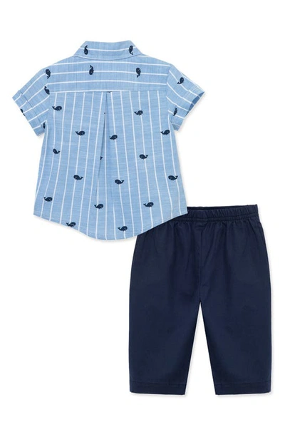 Shop Little Me Whale Short Sleeve Button-up Shirt & Pants Set In Blue