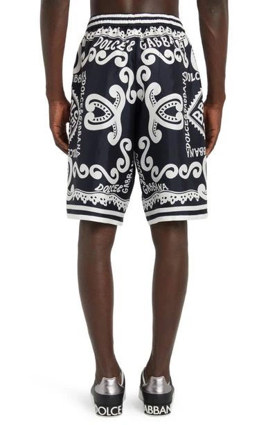Shop Dolce & Gabbana Marina Print Silk Twill Shorts In Hb4xr Dg Marina F.blu