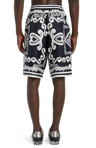 Dolce & Gabbana Dolce&gabbana Silk Bermuda With Navy Print In Blue