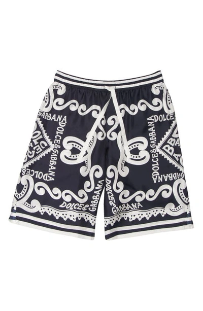 Shop Dolce & Gabbana Marina Print Silk Twill Shorts In Hb4xr Dg Marina F.blu