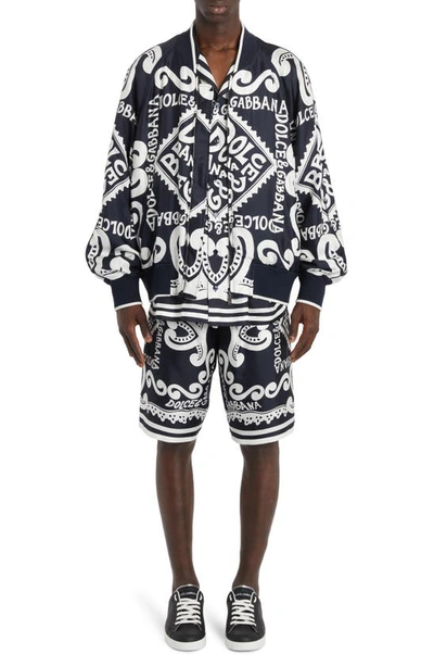 Dolce & Gabbana Dolce&gabbana Silk Bermuda With Navy Print In Blue