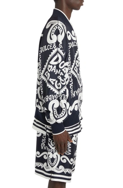 Shop Dolce & Gabbana Oversize Marina Print Silk Twill Bomber Jacket In Hb4xr Dg Marina F.blu