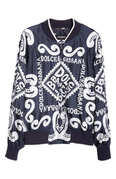Shop Dolce & Gabbana Oversize Marina Print Silk Twill Bomber Jacket In Hb4xr Dg Marina F.blu