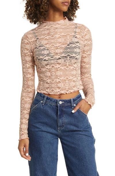 Shop Bp. Mock Neck Lace Top In Pink Rosecloud