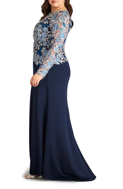 Shop Tadashi Shoji Embroidered Long Sleeve Gown In Pacific Blue