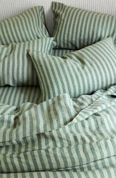 Shop Piglet In Bed Pembroke Stripe Linen Duvet Cover In Pine Green Pembroke Stripe