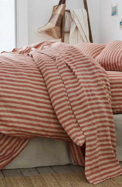 Shop Piglet In Bed Pembroke Stripe Linen Duvet Cover In Sandstone Red Pembroke Stripe
