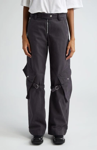 Acne Studios Washed Cotton-canvas Wide-leg Cargo Trousers In Charcoal Grey